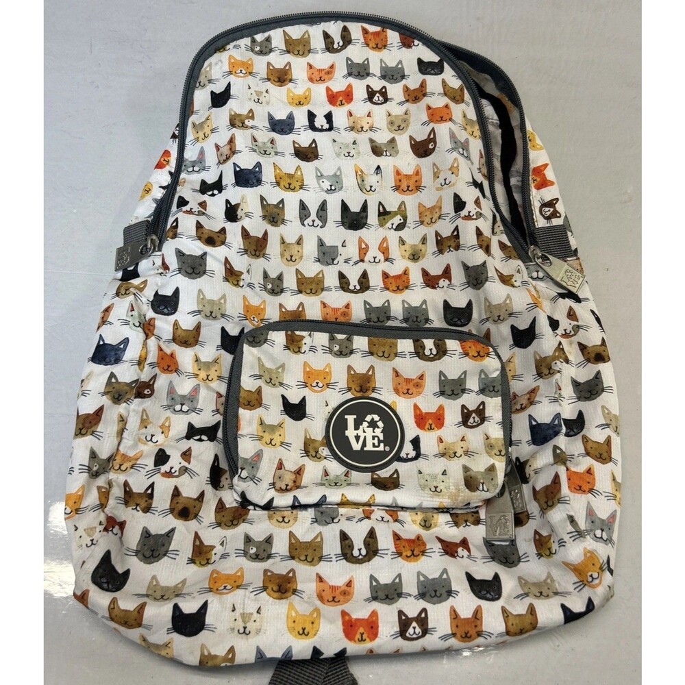 LOVE Bags Cat’s Meow Cat Print Backpack Recycled Plastic Multicolor 17”